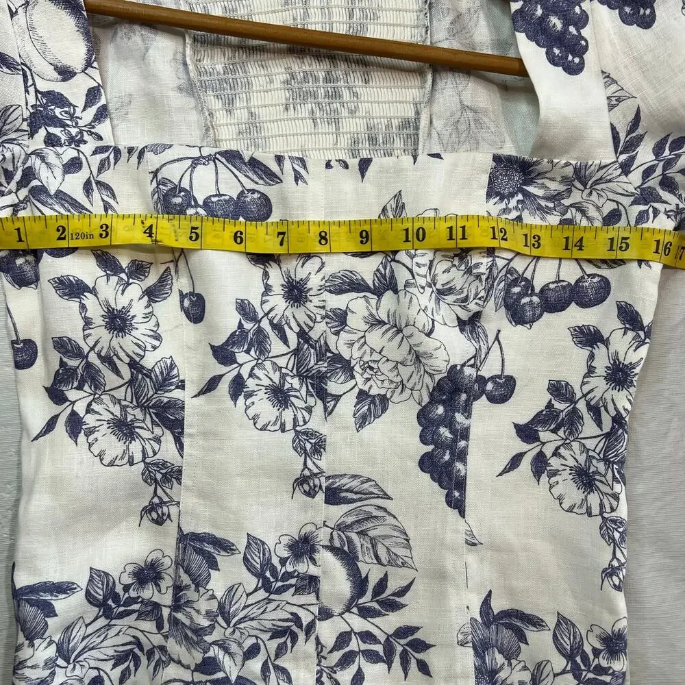 Reformation Stilton Linen Top Carla – Blue Floral Fruit Print – Size 8